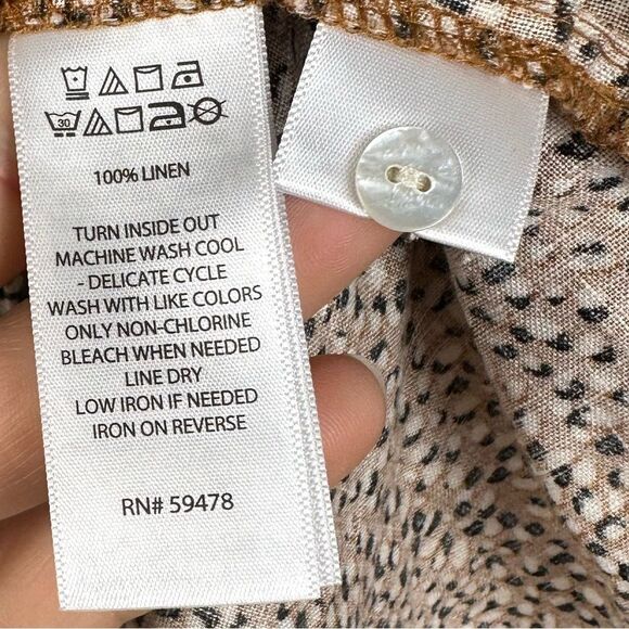 Tahari Sleeveless Button Up 100% Linen Shirt Animal Hi Low Dress Women’s Sz L - Picture 5 of 5